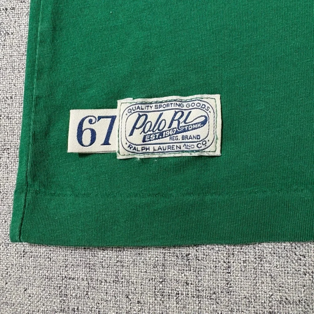 Polo Ralph Lauren Tshirt Men Large Classic Fit Green Graphic Stitched Rainbow